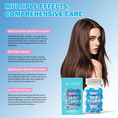 SEVICH Hair Vitamin Capsules 40 Pcs - 10-in-1 Leave-In Conditioner Serum with Keratin & Argan Oil, Heat Protectant up to 450°F, Frizz Control & Deep Hydration for Damaged Hair