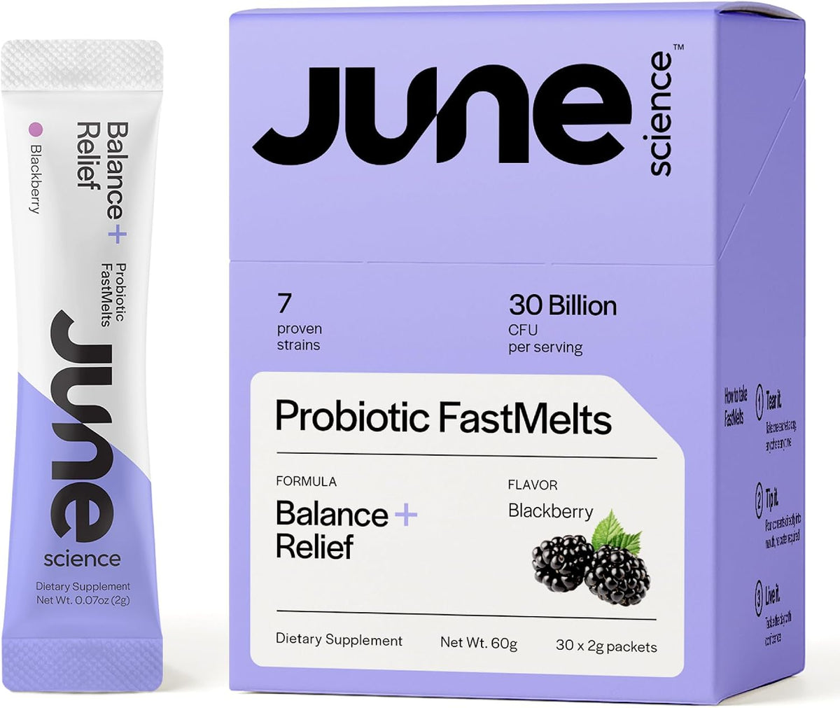 Balance + Relief | Fast Melt Pre + Probiotic for Mood & Stress - BlackBerry Flavor, 30 Powder Sachets
