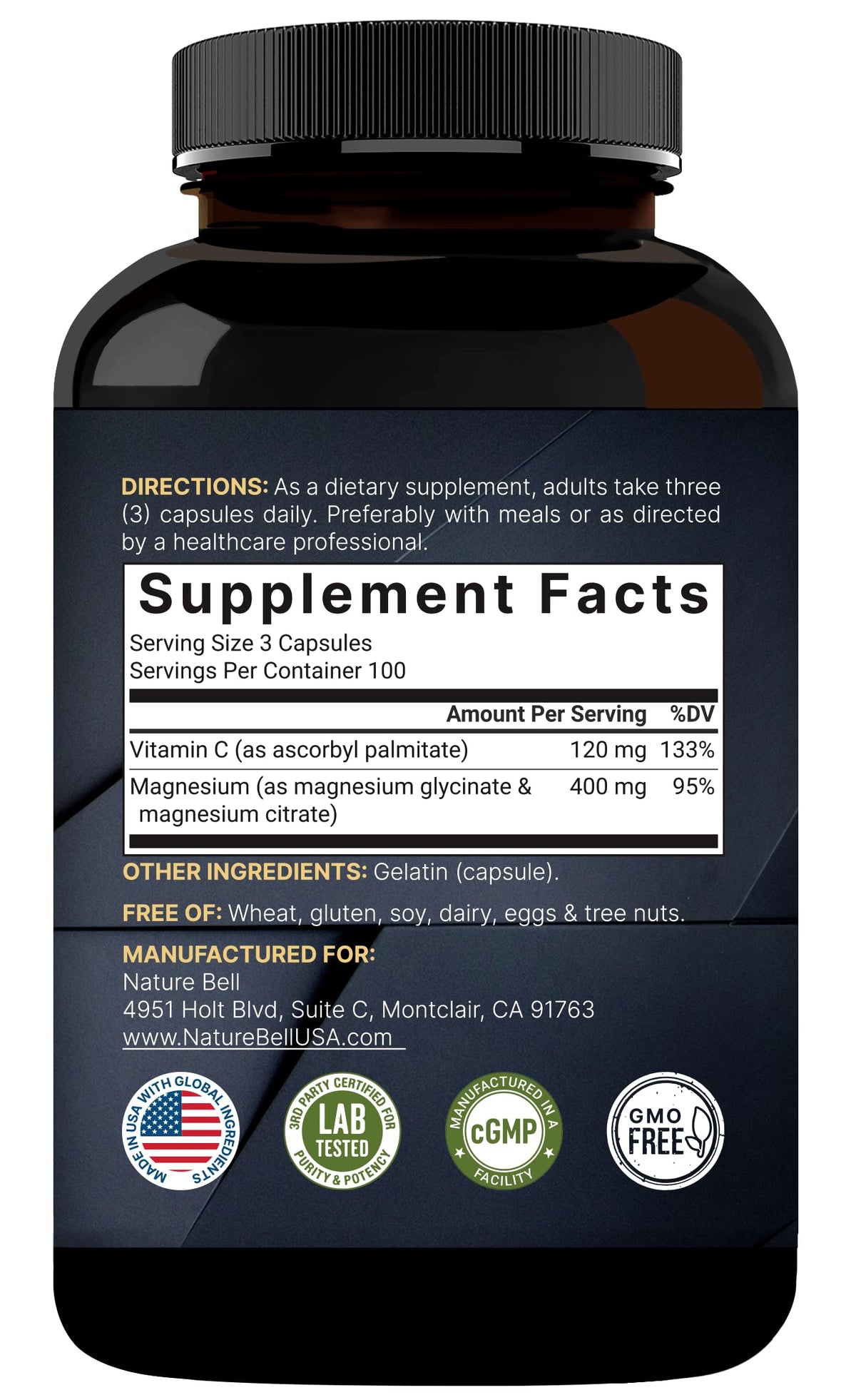 Magnesium Complex 400mg, 300 Capsules - Glycinate, Citrate - Chelated & Purified - Bone, Heart & Digestion Support - Non-GMO