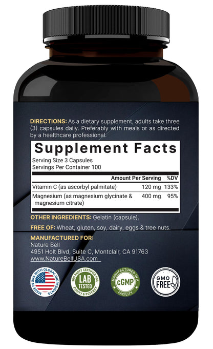 Magnesium Complex 400mg, 300 Capsules - Glycinate, Citrate - Chelated & Purified - Bone, Heart & Digestion Support - Non-GMO