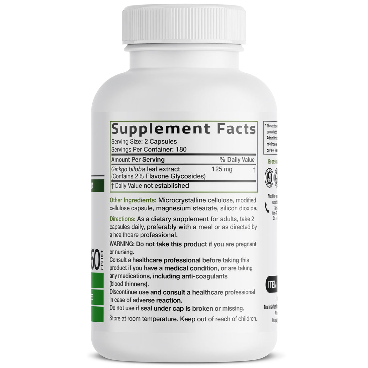 Bronson Ginkgo Biloba Extra Strength Brain & Memory Support 120 Capsules - Vegetarian, Non-GMO, Gluten Free, Soy Free, Memory, Cognitive & Brain Health Support
