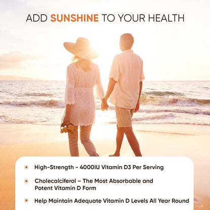 Vitamin D3 4000 IU - 400 High Strength Vitamin D Tablets (1+ Year Supply) - Vegetarian