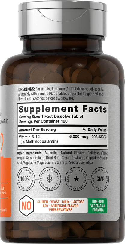 Horbäach B12 Sublingual Methylcobalamin - 5000mcg - 120 Fast Dissolve Tablets