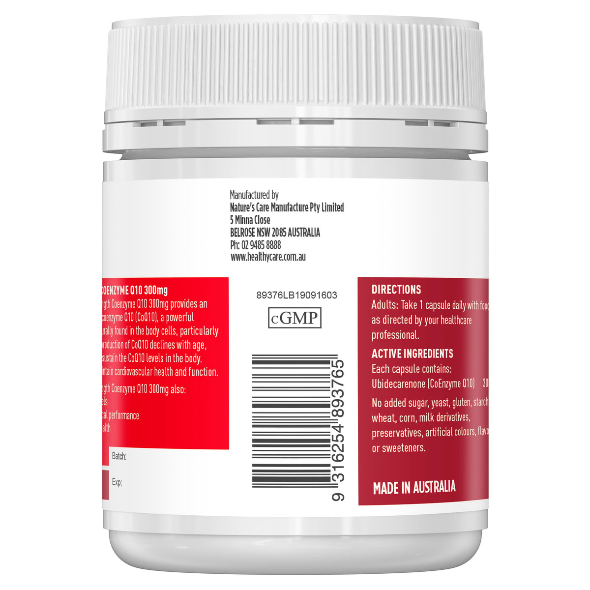 Healthy Care Ultra Strength 300mg Co Enzyme Q10 Capsules, Red, 60 Count - Supports