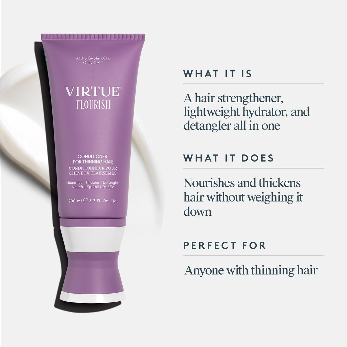 Virtue Flourish Conditioner for Thinning Hair - Nourishes, Thickens, Detangles Thinning Hair