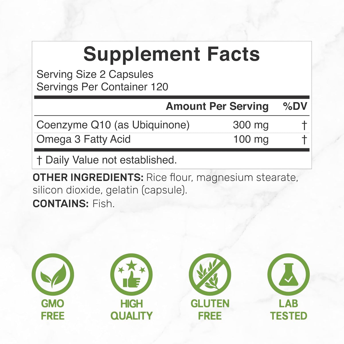 DEAL SUPPLEMENT CoQ10 300mg with Omega 3 100mg, 240 Capsules - Bioavailable Coenzyme Q10 Formula - Supports Heart, Energy & Brain Health - Antioxidant Support - Non-GMO