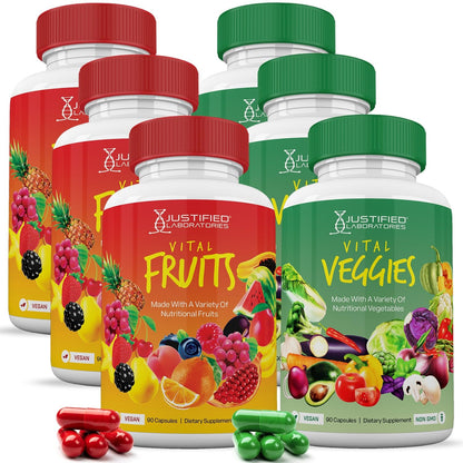 (6 Pack) Vital Fruits and Veggies Supplement Whole Food Red & Green Superfoods