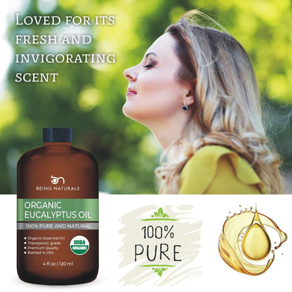Organic Eucalyptus Essential Oil - Huge 4 FL OZ - 100% Pure & Natural - Premium Natural Oil