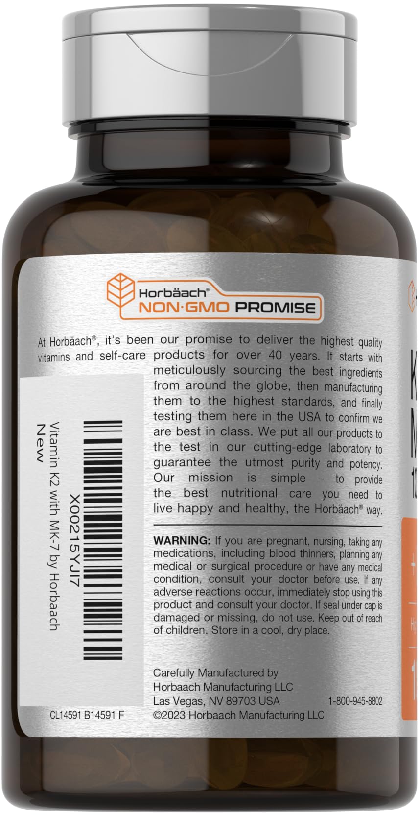 Horbäach Vitamin D3 K2 - 5000iu of Vitamin D & 100mcg MK-7 Complex - 180 Softgel Cap