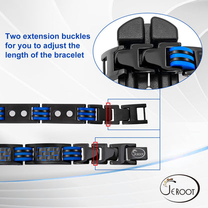JEROOT Magnetic Bracelets for Men, Blue Carbon Fiber Pure Titanium Magnetic Bracelet