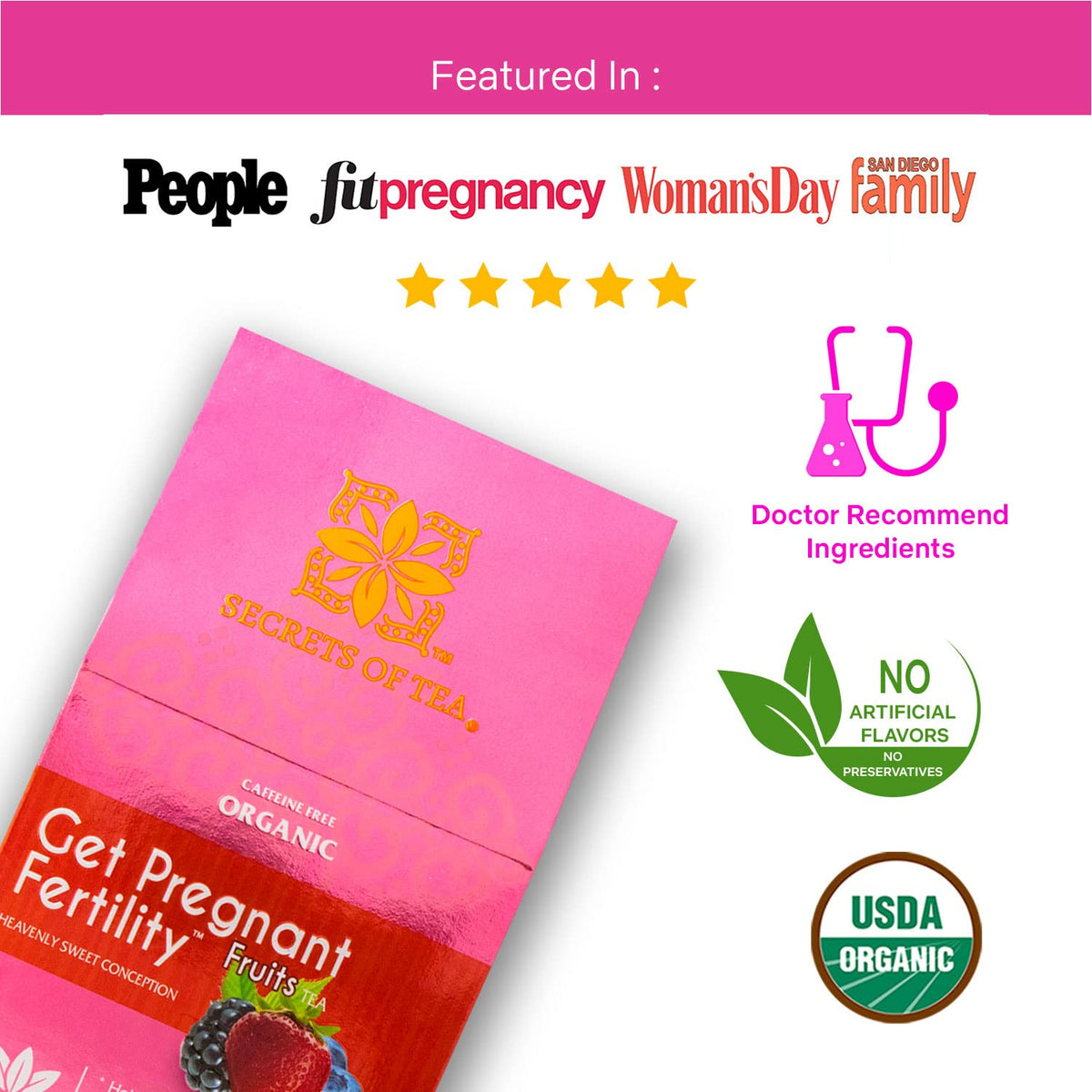 Secrets Of Tea Get Bundle of Fertility Tea Fruit Flavor and Prenatal Vitamin for Women with DHA