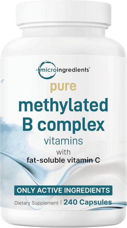 Micro Ingredients Pure Methylated B Complex & Pure Triple Magnesium 400mg Capsules - 2 Pack Bundle - Glycinate, Malate, B12, Thiamin, Fat Soluble Vitamin C, & More - Clean Ingredients Without Fillers