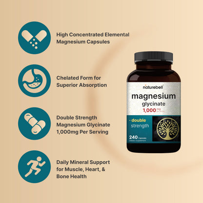 NatureBell Magnesium Glycinate Supplement 1,000mg - 500mg Per Capsule, 240 Pills