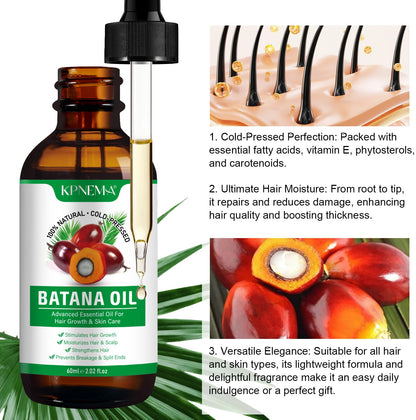 Batana Oil for Hair Growth, 2 Pack 100% Pure Natural Organic, Moisturizing Skin and Hair Care for Dryness and Roughness, Anti-aging (2.02 Fl Oz (Pack of 2))