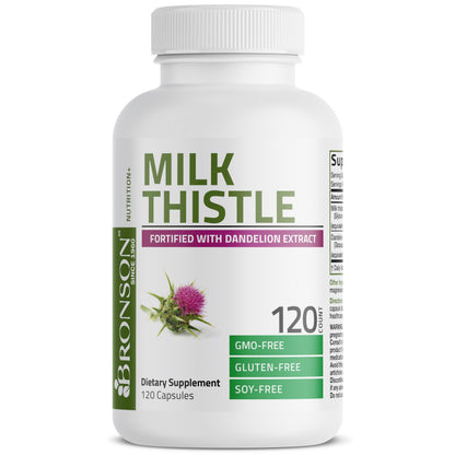 Bronson Milk Thistle Silymarin Marianum & Dandelion Extract, 120 Capsules - 2-in-1 Liver Cleanse, Health, Detox & Antioxidant Support, Non-GMO, Gluten-Free, Soy-Free