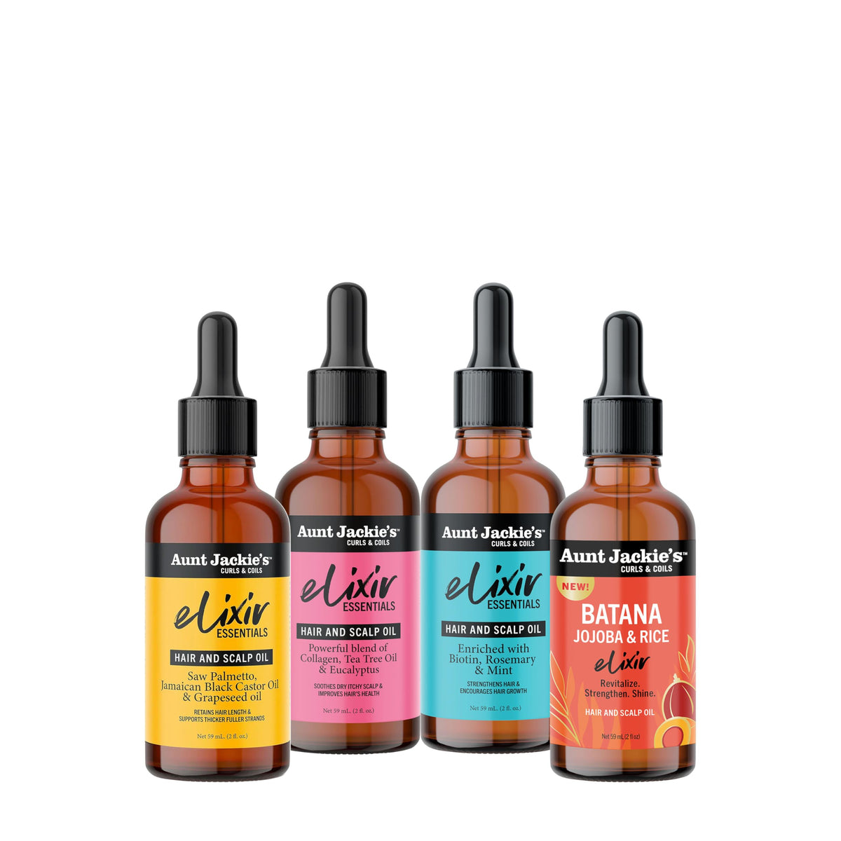 Aunt Jackie's Elixir Essentials Hair & Scalp Oil, Collagen, Tea Tree Oil & Eucalyptus, Thickens & Supports Hair Growth, 2 oz
