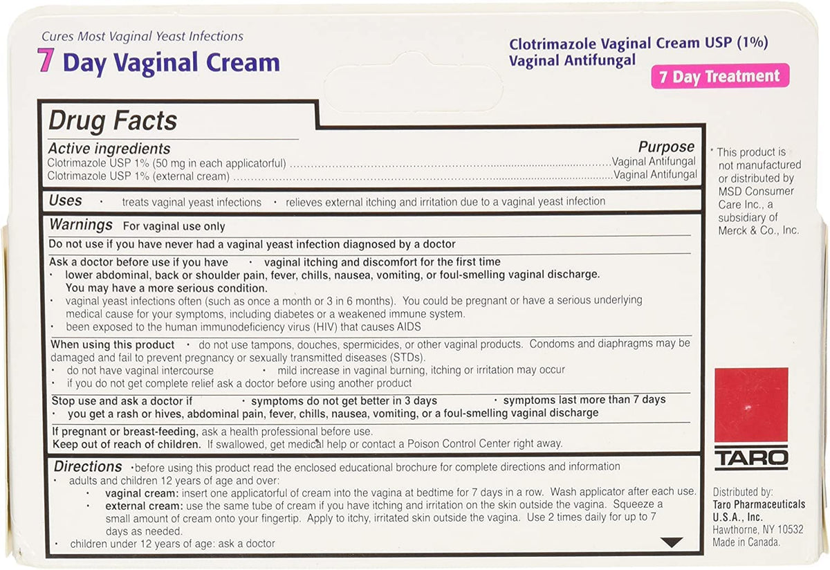Taro Clotrimazole 7 Vaginal Cream 45 g (Pack of 12)