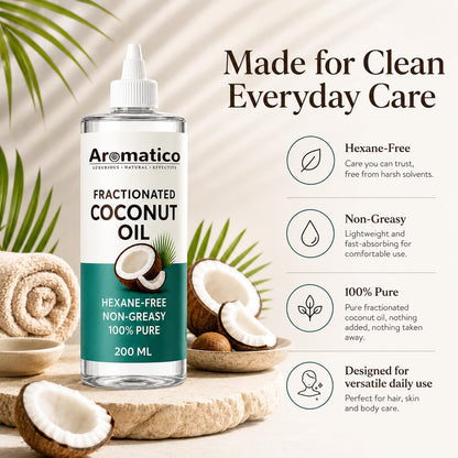 Aromatico Pure Fractionated Coconut Oil, Cold Pressed for Healthy Hair & Skin, Natural solution for Moisturised Skin, Hair Care & Body - 7 fl oz