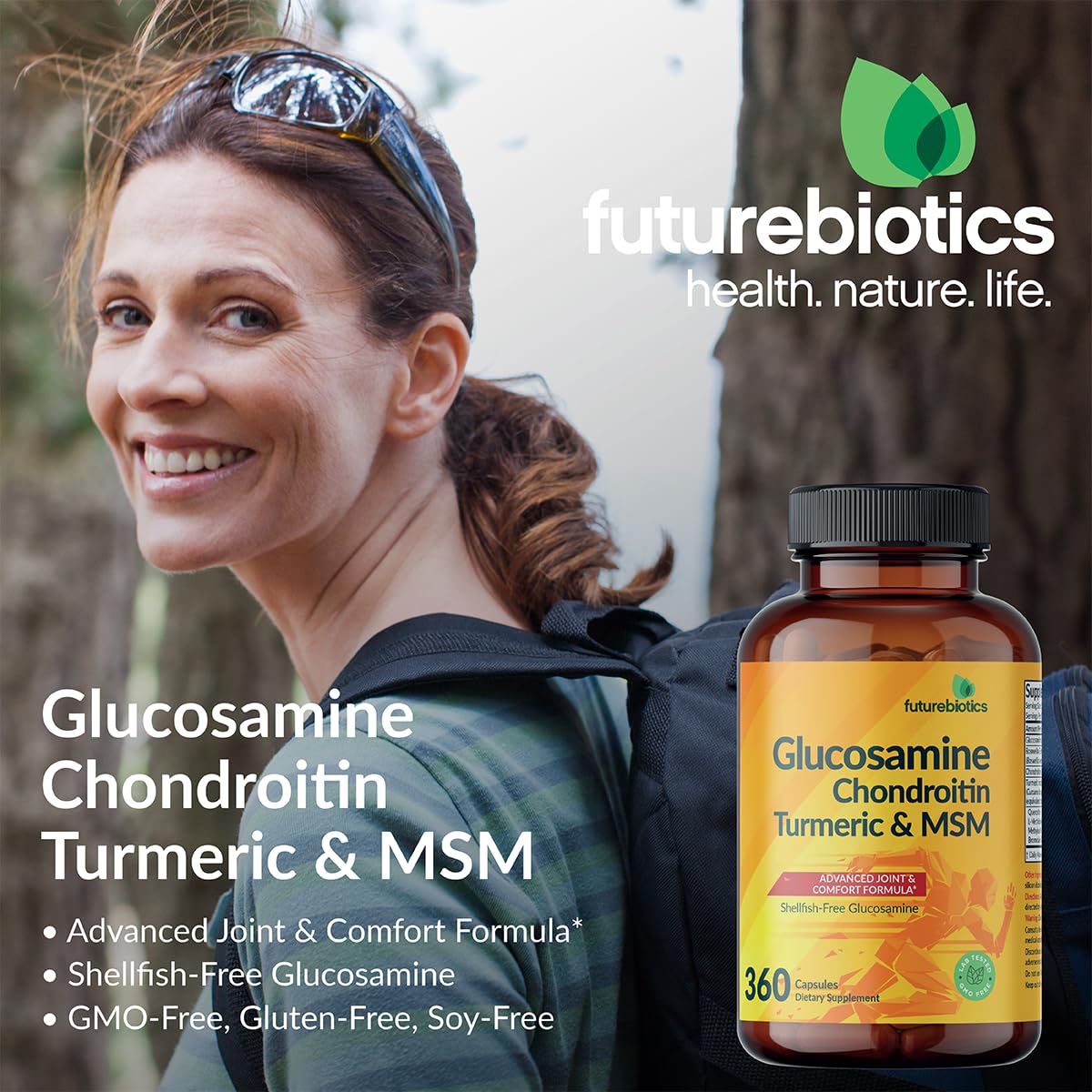 Futurebiotics Glucosamine Chondroitin Turmeric & MSM Advanced Joint Formula, Supports Healthy Joints & Mobility - Non-GMO, 90 Capsules