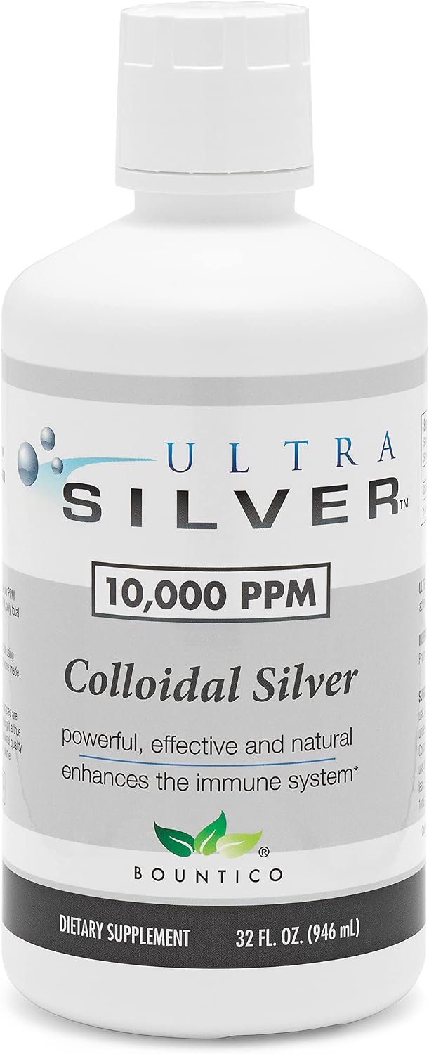 Ultra Silver® Colloidal Silver - 10,000 PPM, 32 Oz (946mL) - Mineral Supplement - True Colloidal Silver - 4 oz Dropper Bottle (Empty) Included for Dispensing!