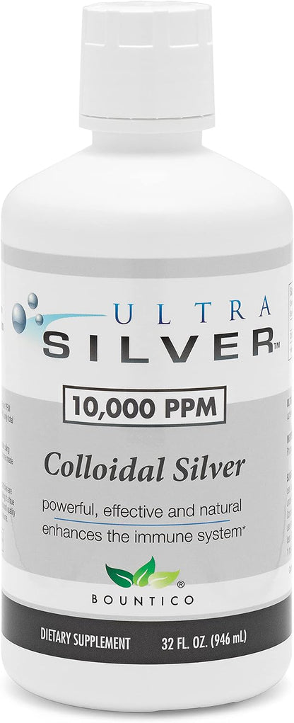 Ultra Silver® Colloidal Silver - 10,000 PPM, 32 Oz (946mL) - Mineral Supplement - True Colloidal Silver - 4 oz Dropper Bottle (Empty) Included for Dispensing!