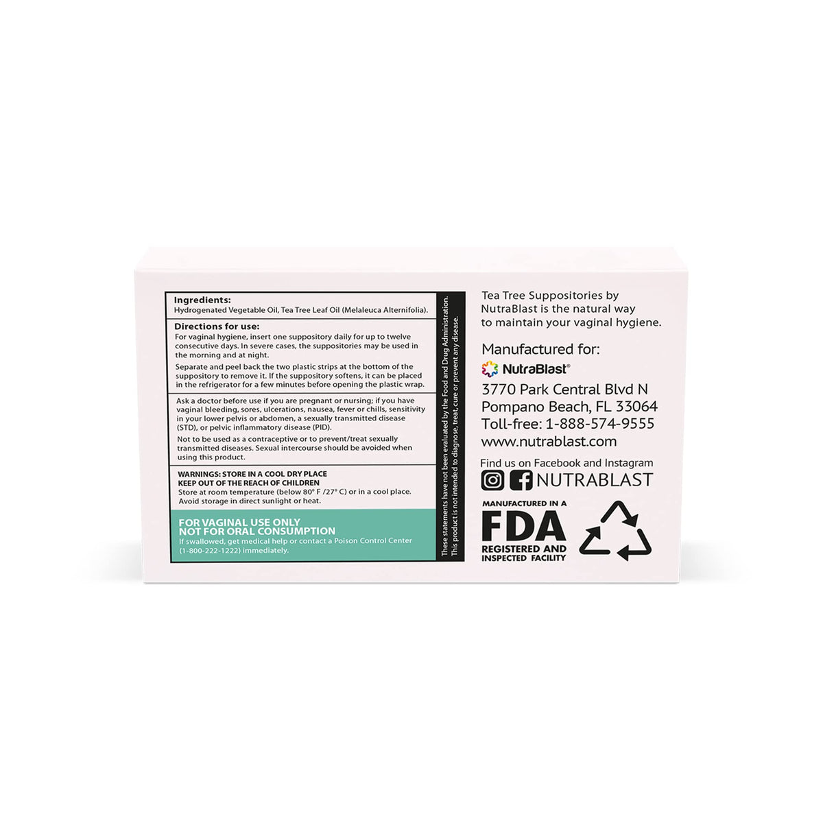 NutraBlast Tea Tree Oil Suppositories (12 Count) - All Natural Intimate Deodorant for Women