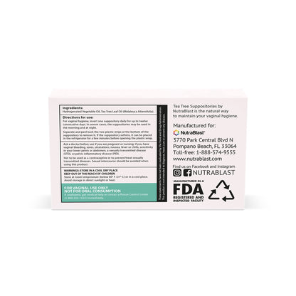 NutraBlast Tea Tree Oil Suppositories (12 Count) - All Natural Intimate Deodorant for Women