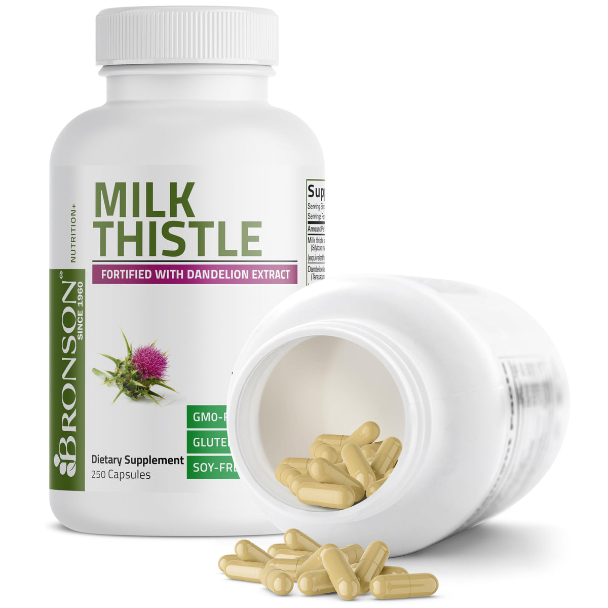Bronson Milk Thistle Silymarin Marianum & Dandelion Extract, 120 Capsules - 2-in-1 Liver Cleanse, Health, Detox & Antioxidant Support, Non-GMO, Gluten-Free, Soy-Free