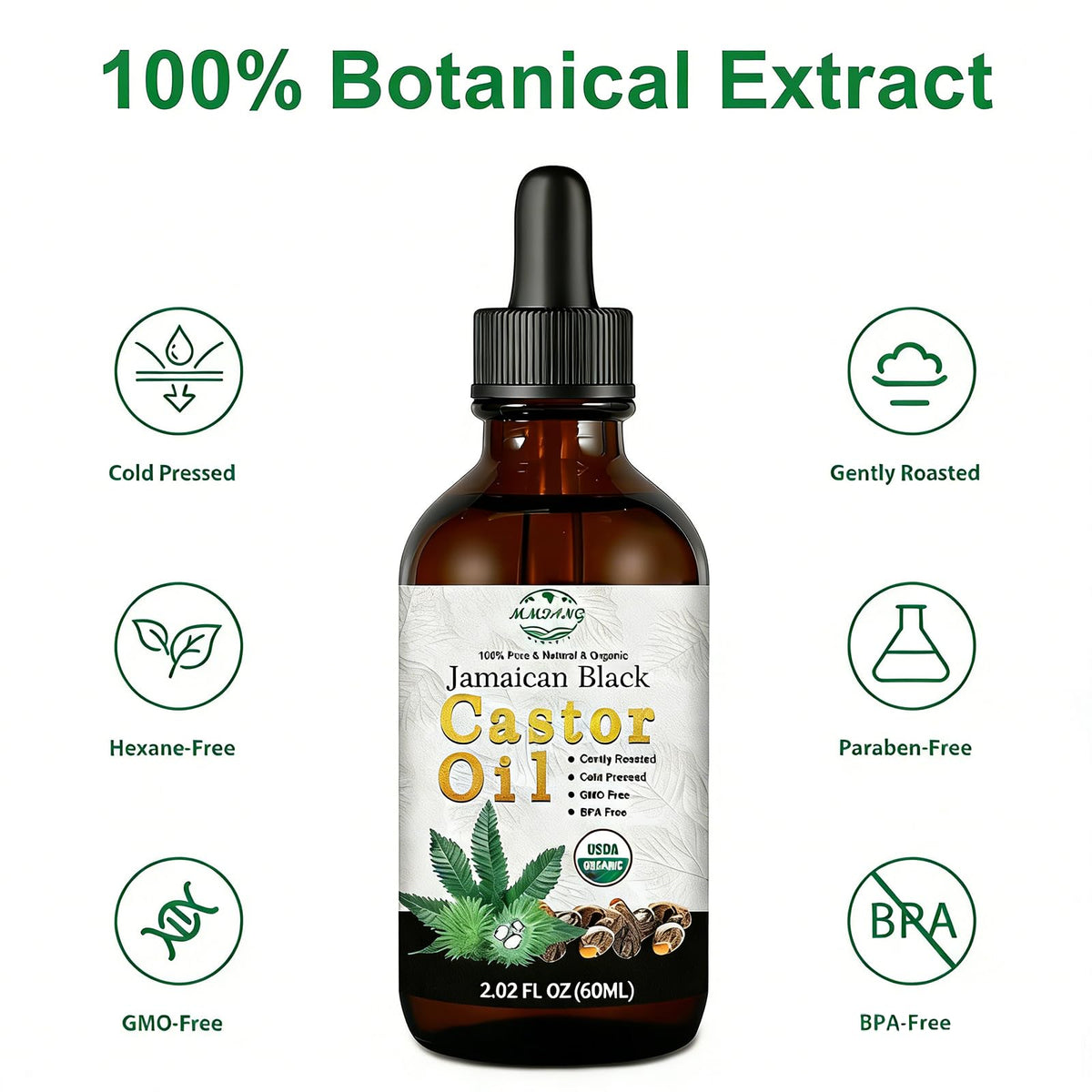 MMPANG Jamaican Black Castor Oil, Organic Cold Pressed Hair Oil Hexane Free