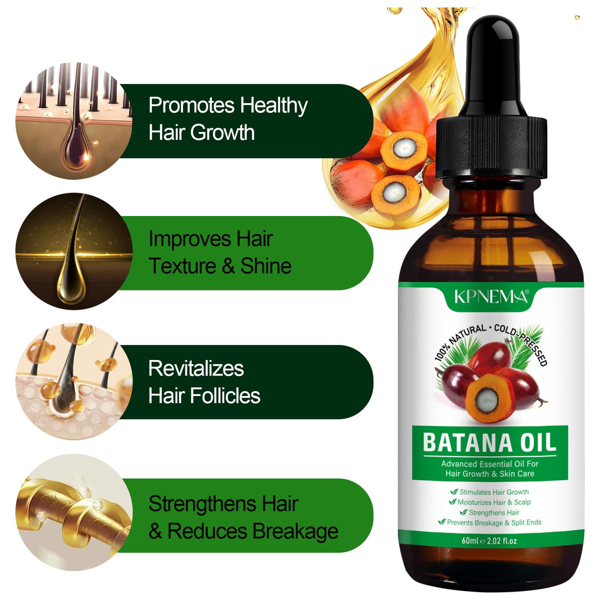 Batana Oil for Hair Growth, 2 Pack 100% Pure Natural Organic, Moisturizing Skin and Hair Care for Dryness and Roughness, Anti-aging (2.02 Fl Oz (Pack of 2))