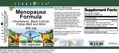 Menopause Formula - Chasteberry, Black Cohosh, Cramp Bark and More - 450 mg (100 Capsules)
