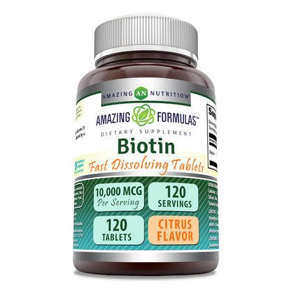 Amazing Formulas Biotin 10,000 mcg - Fast Dissolve Tablets - Non-GMO - Gluten Free Supplement - Made in USA (Strawberry, 60 Count)
