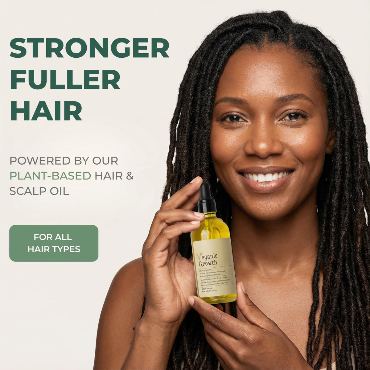 Veganic Natural Hair Growth Oil - Plant Based Vegan Formula, 11 Cold-Pressed Oils including Rosemary & Castor, Scalp Treatment for Reduced Shedding, hair oil for dry hair, Damaged & Split End (2 Oz)