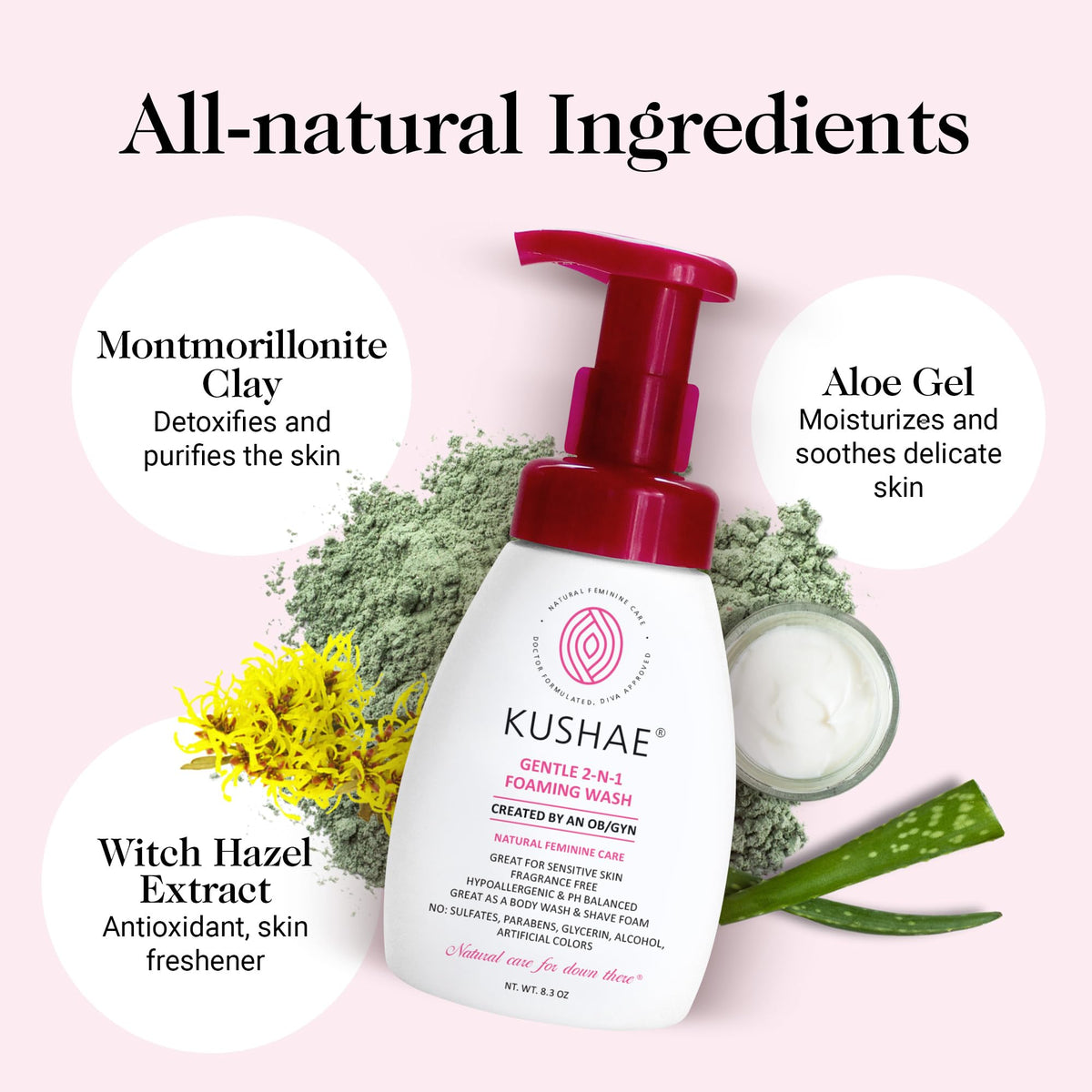 Kushae Gentle 2-in-1 Foaming Wash, pH Balance Feminine Wash for Optimal Hygiene