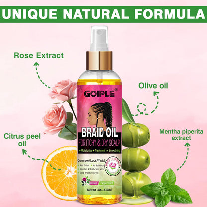 Braid Oil for Soothes Moisturizes Dry & Itchy Scalp- Braid Care for Dandruff and Thinning Edges- Braiding Scalp Oil for Locs & Twists Enhances Shine and Reduces Frizz Refreshes Dry Hair 8 fl oz