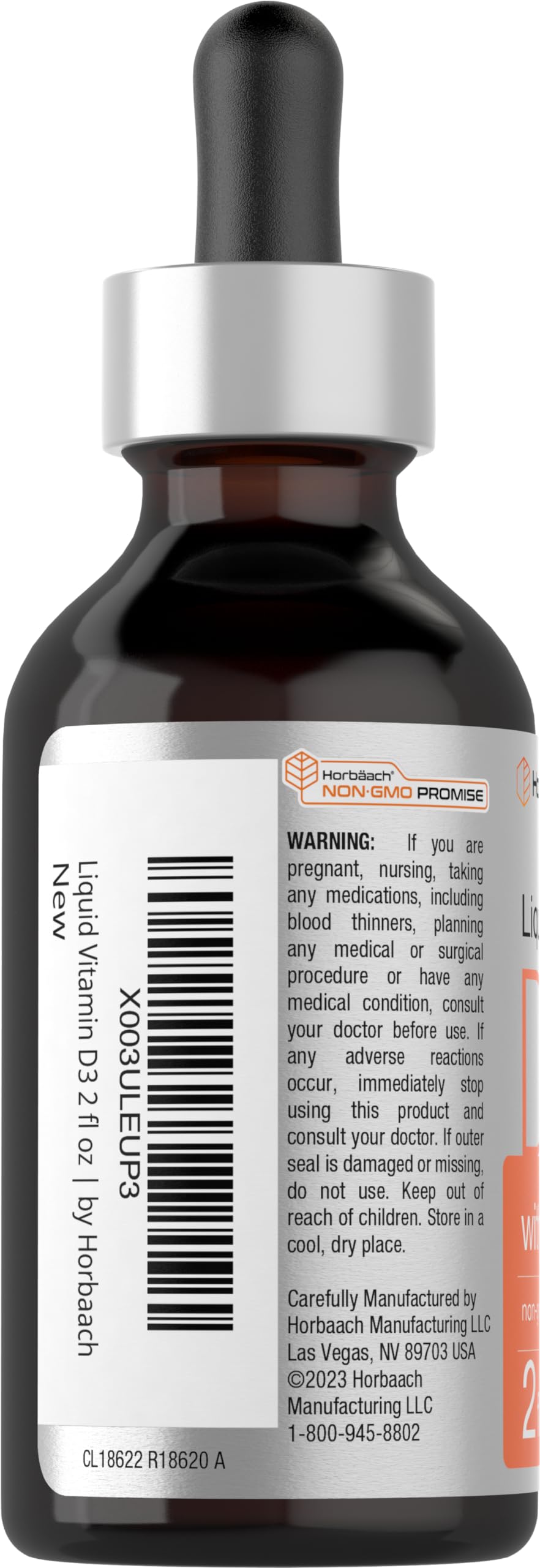 Horbäach Vitamin D3 + K2 Liquid Drops - with MK7 - 2 Fl Oz - Vegetarian - Non-GMO