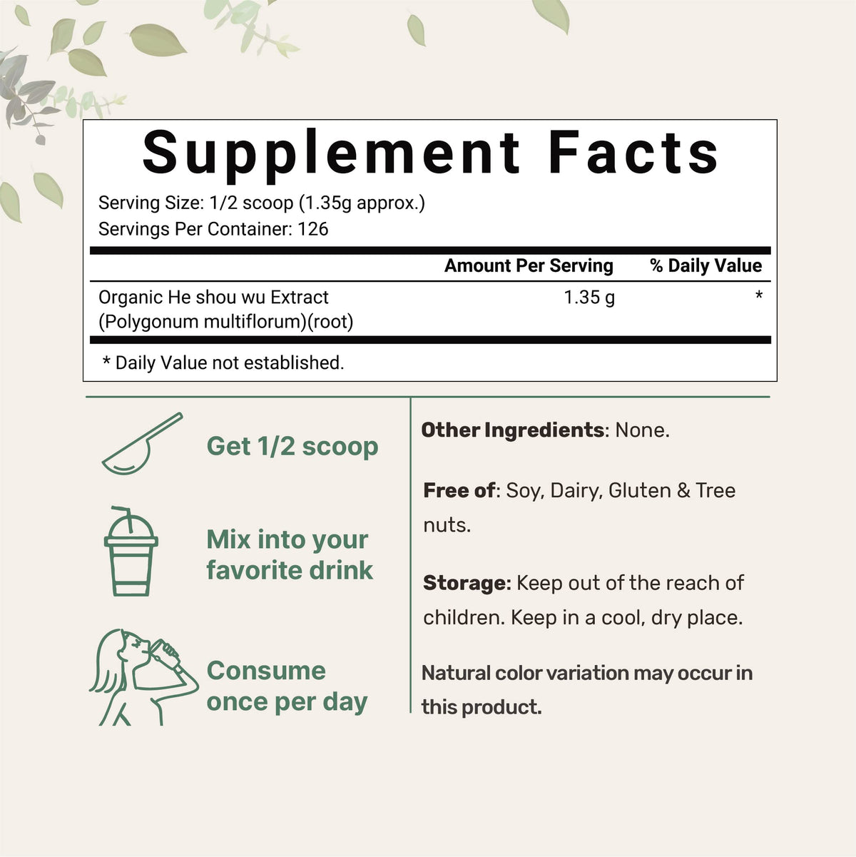 Organic He Shou Wu, Pure Fo Ti Extract Powder, 6 Ounce, Prepared Foti Steaming