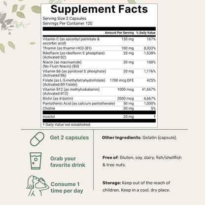 Micro Ingredients Pure Methylated B Complex & Pure Triple Magnesium 400mg Capsules - 2 Pack Bundle - Glycinate, Malate, B12, Thiamin, Fat Soluble Vitamin C, & More - Clean Ingredients Without Fillers