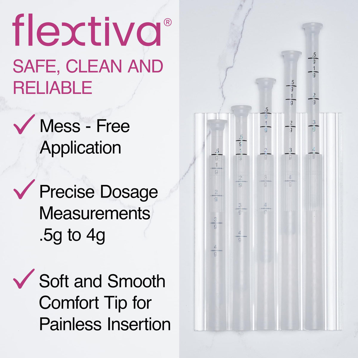 Flextiva Disposable Plastic Vaginal Cream Applicators - Threaded End to Fit OTC Gel or Cream Products