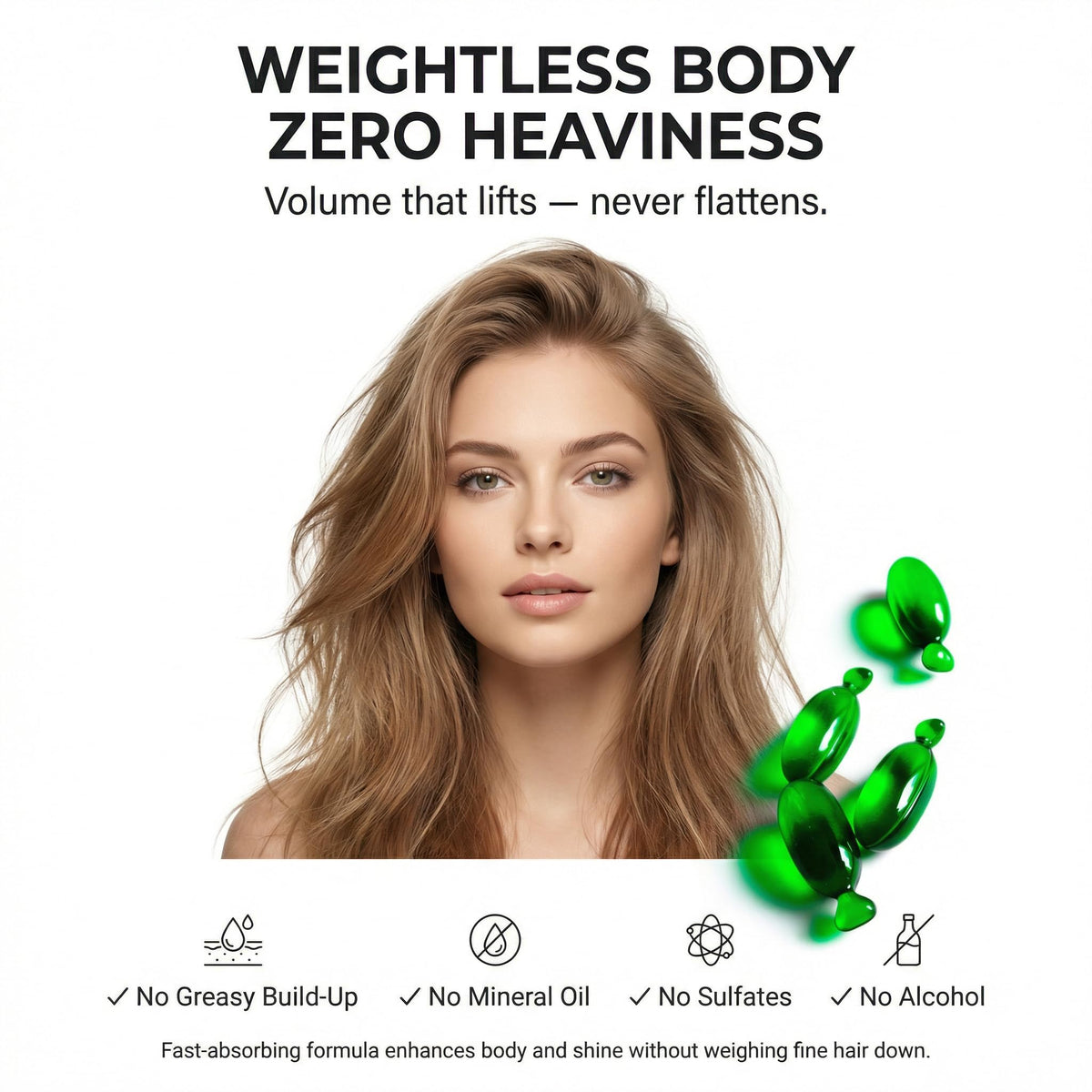 BODYDENSE Volumizing Hair Serum Capsules - Leave-In Hair Serum for Fine, Limp & Fragile Hair - Argan Oil, Peptides & Ceramides - Body, Shine & Heat Protection - Vegan, Mineral Oil Free - 15 Capsules