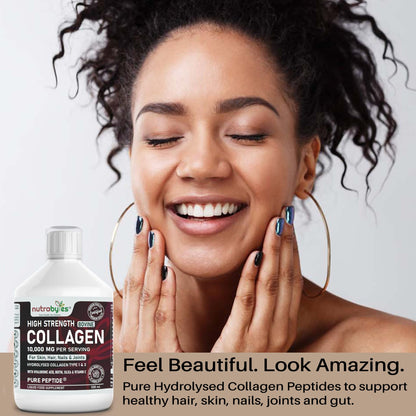 Collagen Liquid 10000mg, Hydrolysed Peptides - Hyaluronic Acid, Biotin, Silica, Vitamin C, Vitamin B12