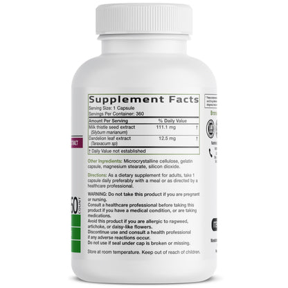 Bronson Milk Thistle Silymarin Marianum & Dandelion Extract, 120 Capsules - 2-in-1 Liver Cleanse, Health, Detox & Antioxidant Support, Non-GMO, Gluten-Free, Soy-Free