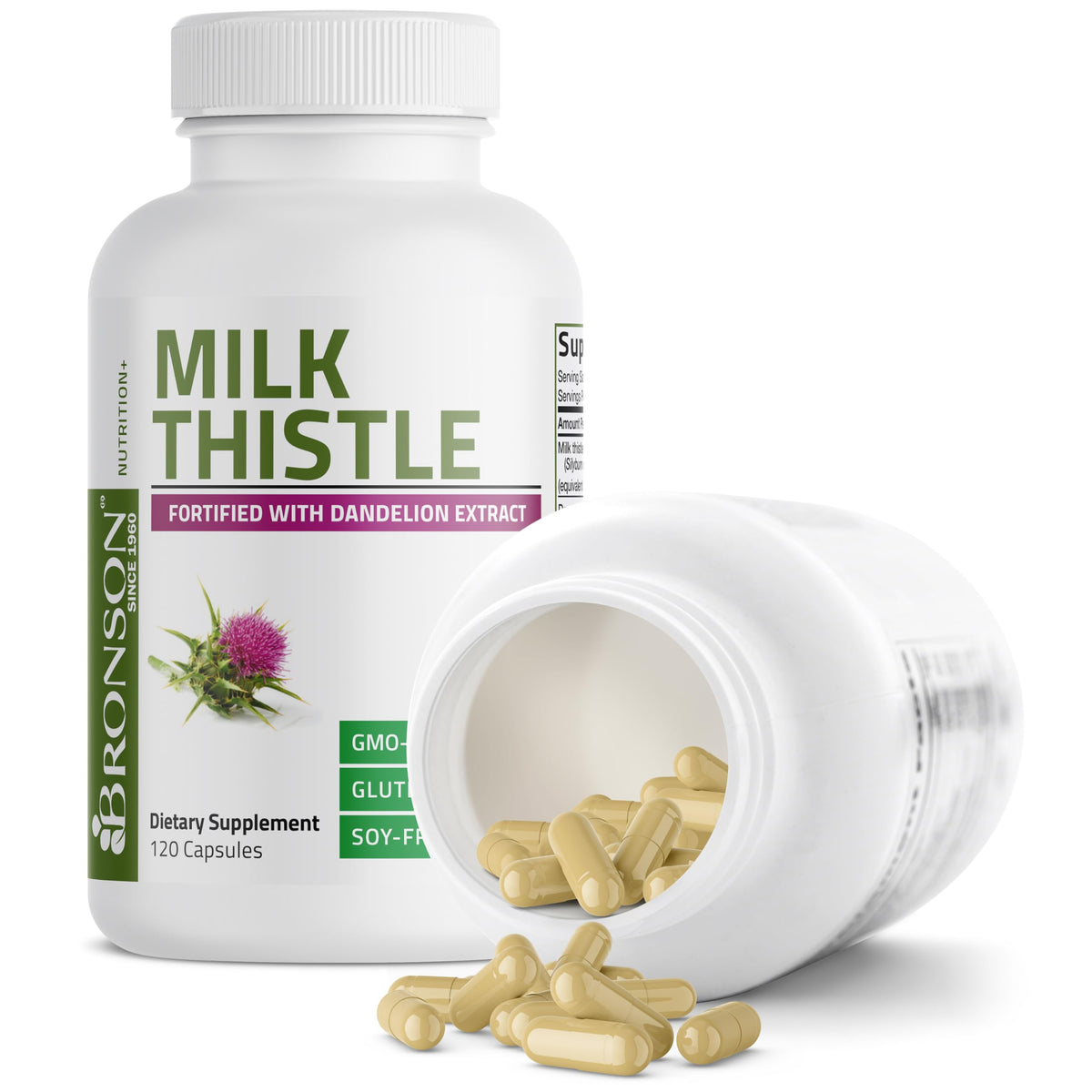 Bronson Milk Thistle Silymarin Marianum & Dandelion Extract, 120 Capsules - 2-in-1 Liver Cleanse, Health, Detox & Antioxidant Support, Non-GMO, Gluten-Free, Soy-Free