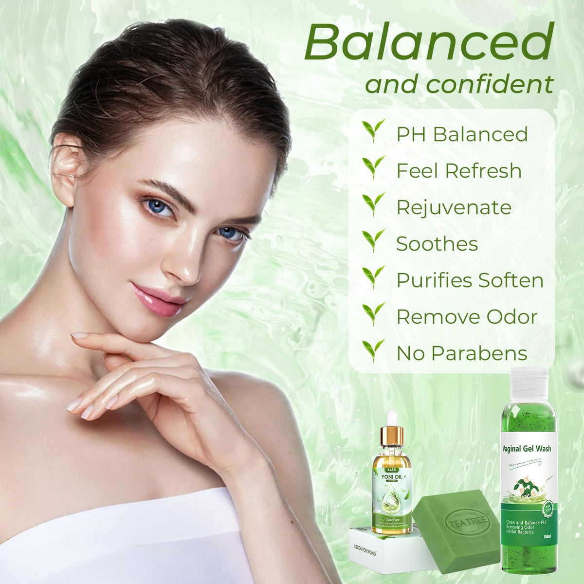 Feminine Wash & Yoni Oil & Yoni Soap Tea Tree Set for Women, Yoni Wash for Vaginal Ph Balance Remove