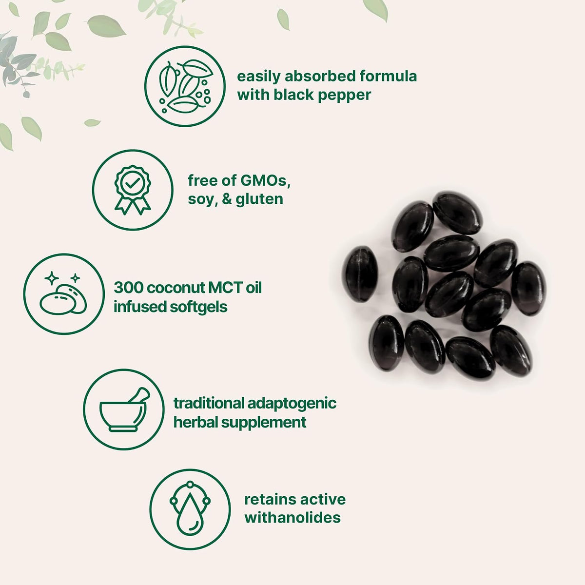 Micro Ingredients Ashwagandha Supplement with Black Pepper - 300 Coconut MCT Oil Softgels - High Potency Root Extract - Better Absorption - Non-GMO