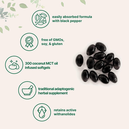 Micro Ingredients Ashwagandha Supplement with Black Pepper - 300 Coconut MCT Oil Softgels - High Potency Root Extract - Better Absorption - Non-GMO
