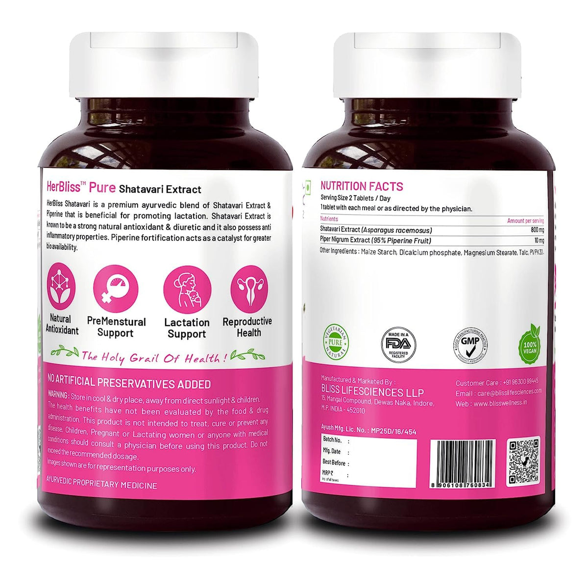 Sheltr Organic Shatavari Biopiperine - Women Health - Lactation Support Immunity Booster Menopause