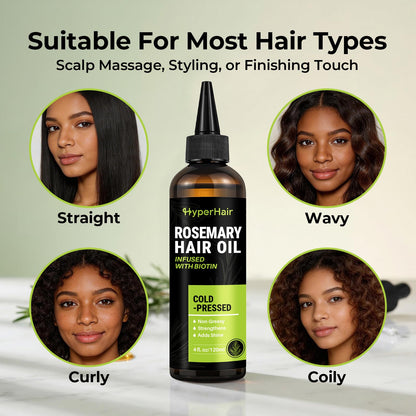 HyperHair Rosemary Oil for Hair Growth, Cold-Pressed Rosemary Oil with Biotin, Nourishing Hair Growth Oil for Scalp Care, Thicker-Looking Hair, Stronger Strands & Split End Care, 4 Fl Oz