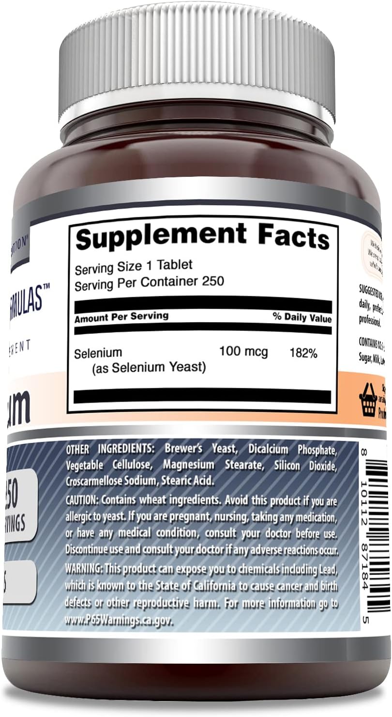 Amazing Formulas Selenium Supplement - 100 Mcg Per Serving - 250 Tablets - Non-GMO - Gluten Free - Made in USA