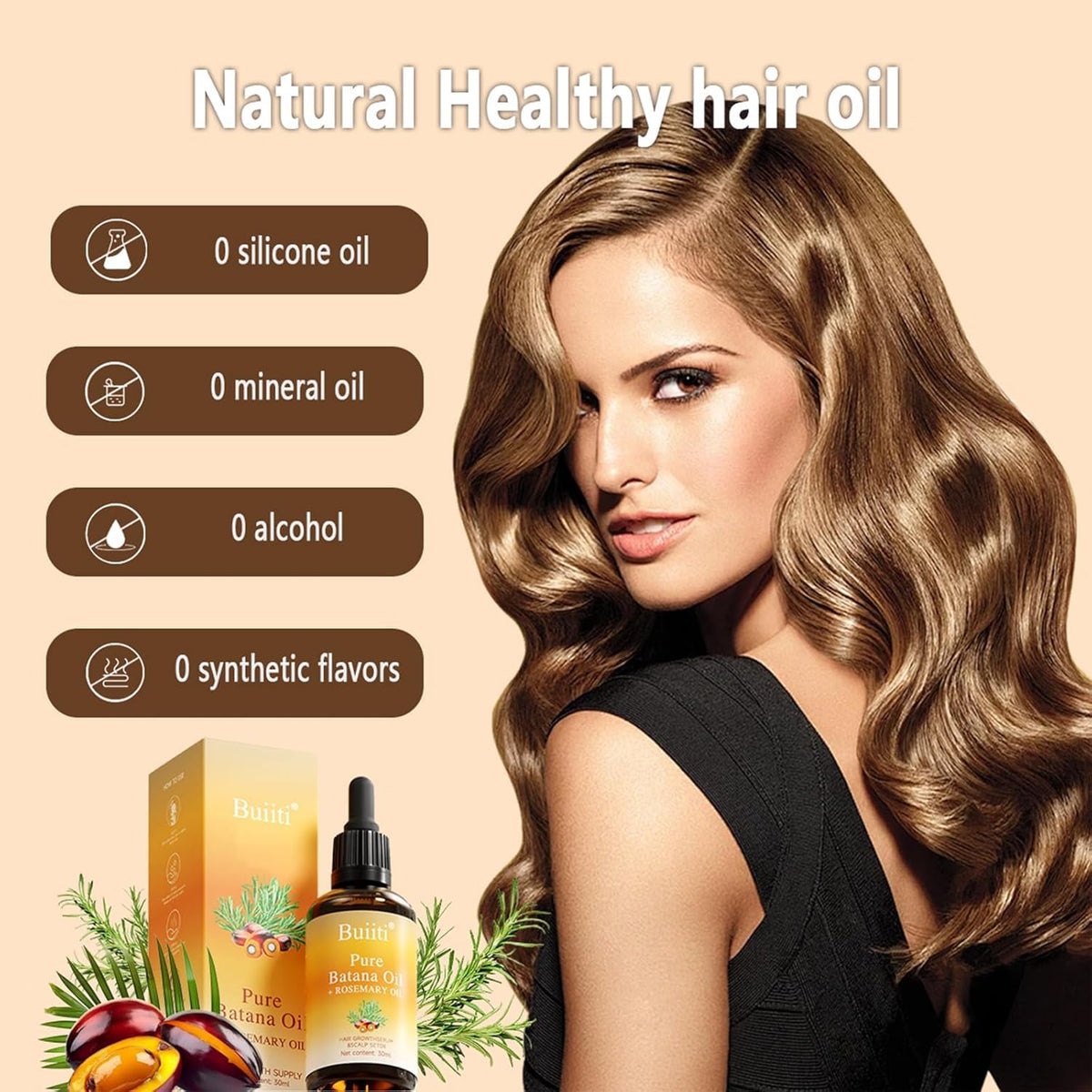 Buiiti Batana Oil with Rosemary for Hair Growth, Organic Hair Treatment for Thinning Hair, Scalp Nourishing, Strengthen & Moisturize Dry Damaged Hair, 1 fl oz